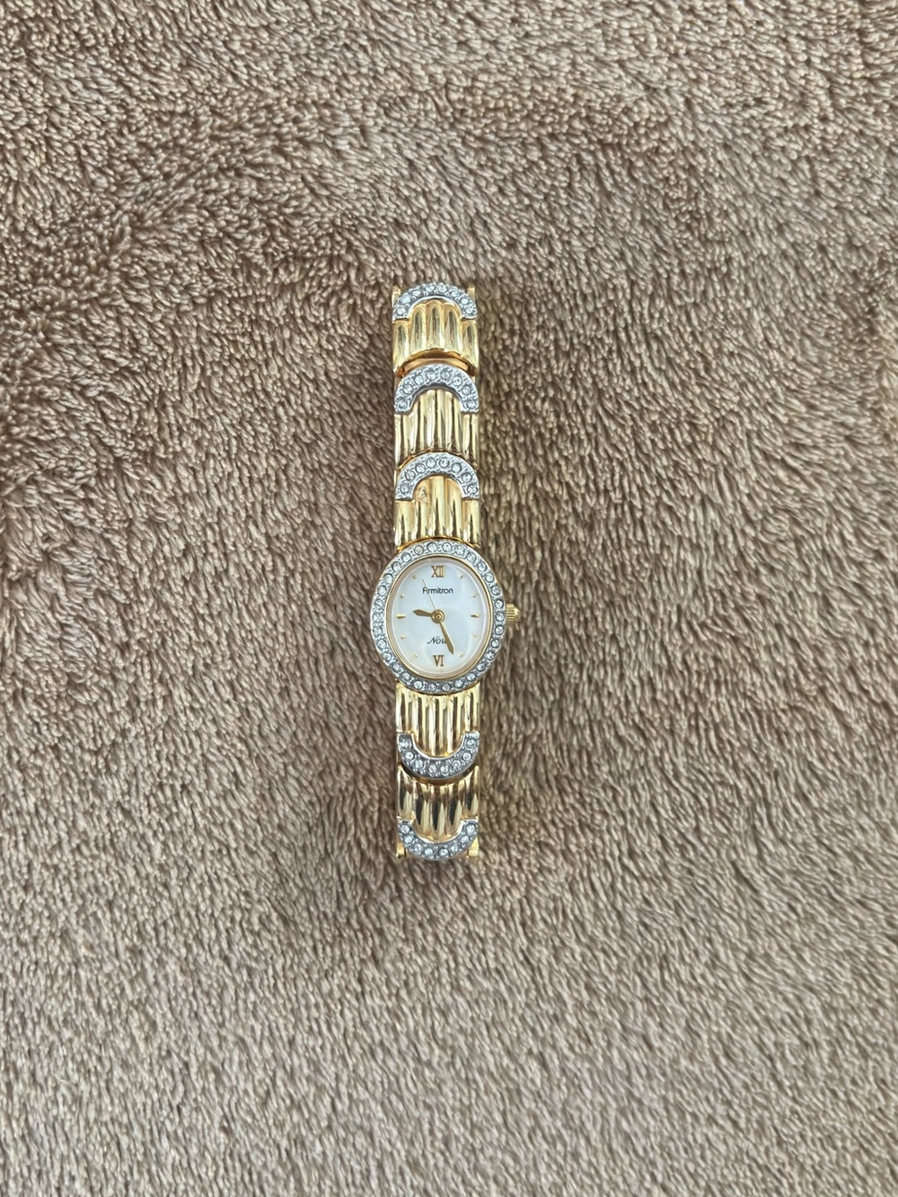 Avon Gold and White Crystal Accent Women's Bracelet Watch